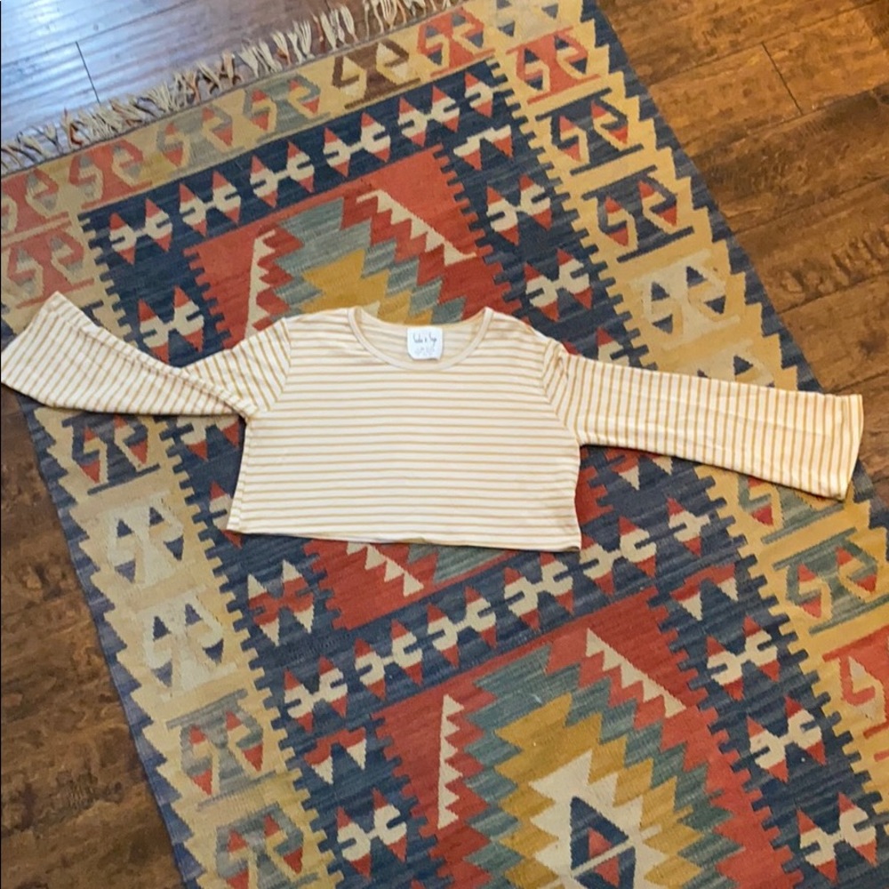 Goldenrod yellow striped crop top bell sleeves